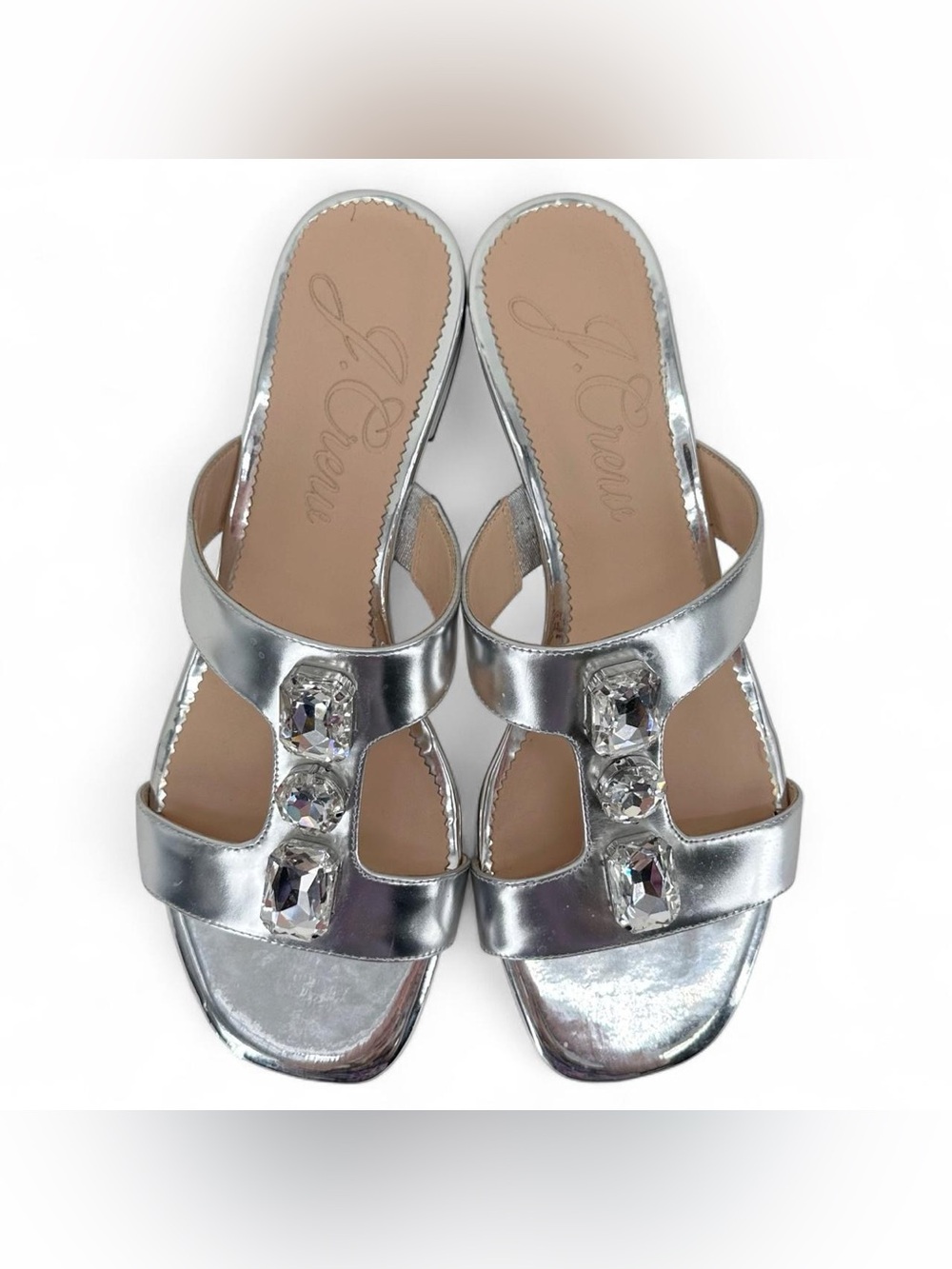 J. Crew metallic silver rhinestone sandals